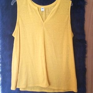 Mustard Sleevles Linen/Polyester Top